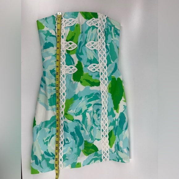 Lilly Pulitzer Tansy Strapless Dress Poolside Blue and Green White Detail Size 2 - Picture 12 of 13